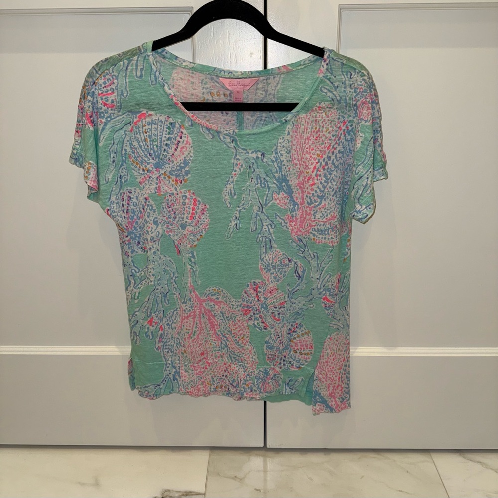 Lilly Pulitzer Women's linen top size medium mint Green and Pink Top
